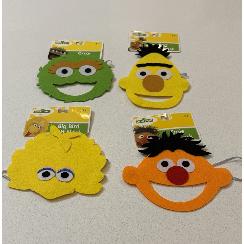 Sesame Street‎ Character Felt Masks Set Of 4 New Oscar Big Bird Burt Ernie